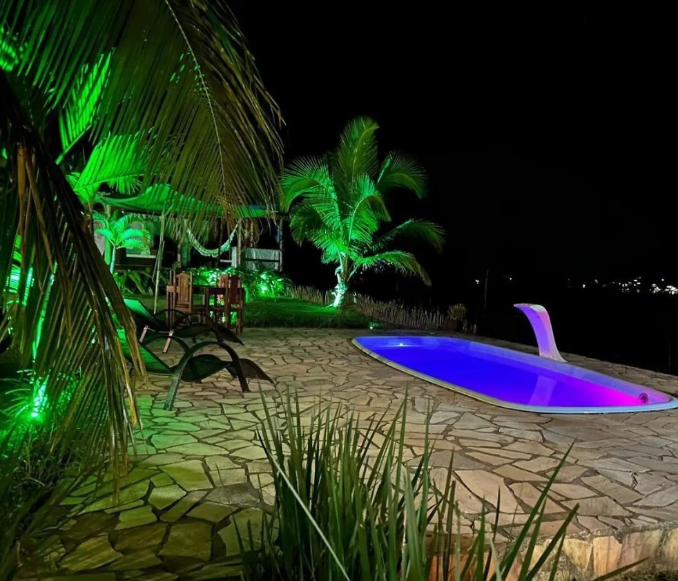 Pool and bay at night